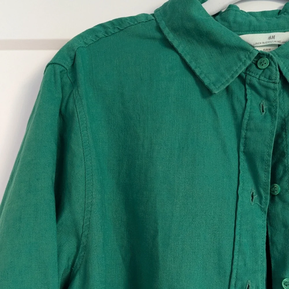 Oversized Green Linen Blend Button Up - Picture 5 of 12